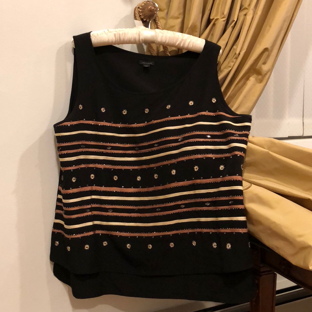 Ann Taylor Top with Striped Ribbon and Gem Detail